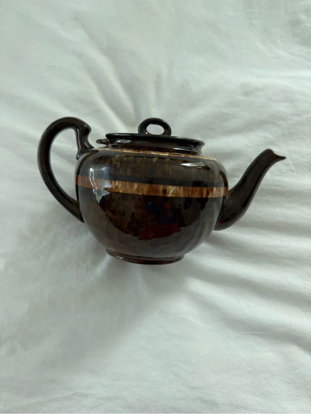 Ceramic Brown Teapot with Band Accent